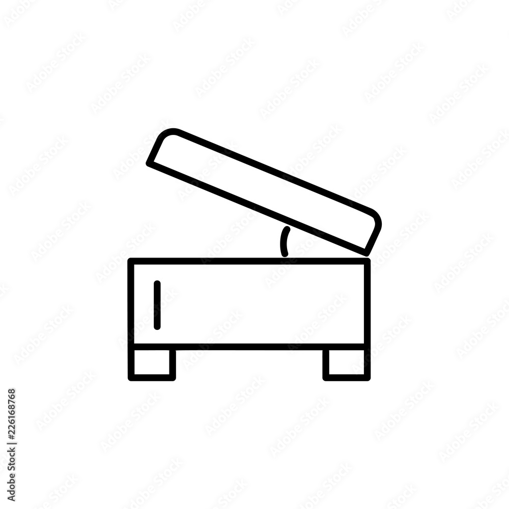 Black & white vector illustration of square storage ottoman, pouf. Line icon of accent stool or chair. Living room, bedroom & patio furniture. Isolated on white background. Black & white vector illustration of square storage ottoman, pouf. Line icon of accent stool or chair. Living room, bedroom & patio furniture. Isolated on white background.