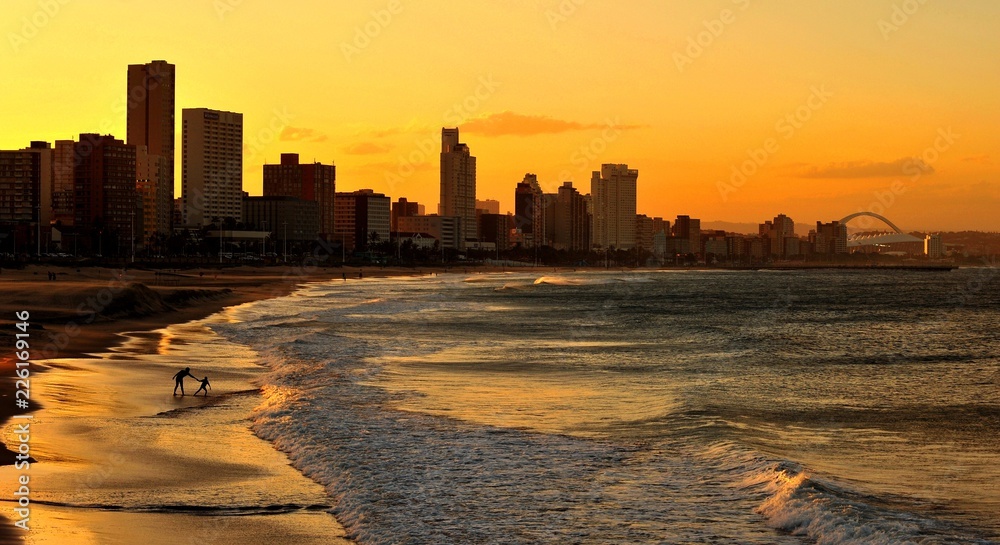 skyline at sunset in Durban, South Africa Stock Photo Adobe Stock