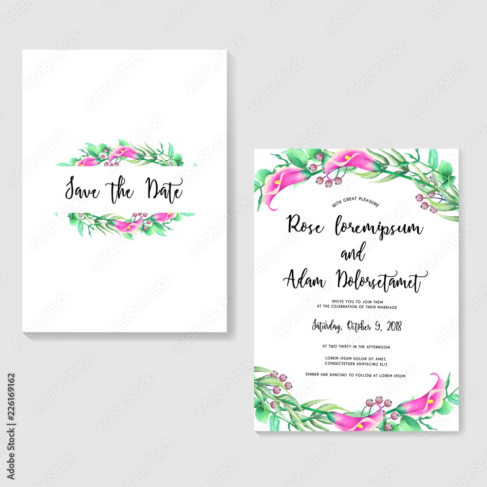 wedding invitation with flower floral watercolor