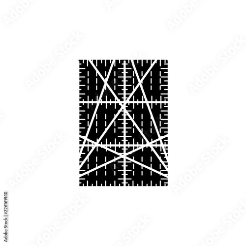 Black & white vector illustration of rectangular quilting ruler. Flat icon of patchwork & sewing tool to measure fabric blocks. Isolated on white background.