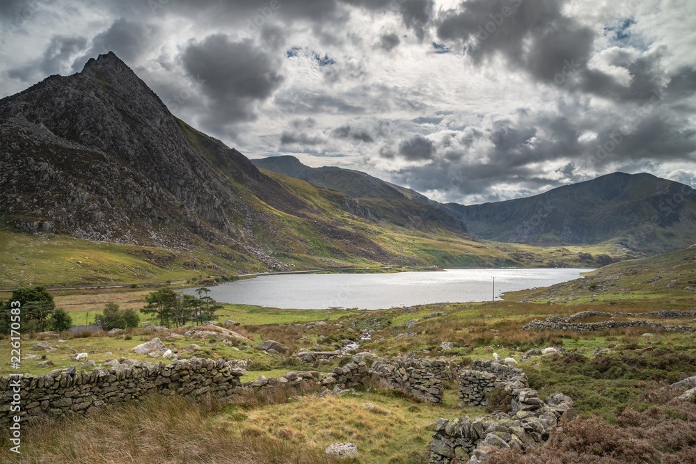 Stunning landscape image of countryside around Llyn Ogwen in Snowdonia during early Autumn