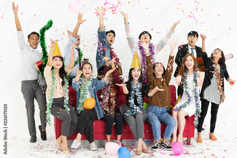 Naklejka premium Happy group of Asian business people.