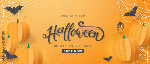 Valokuva Happy Halloween sale banners or party invitation background