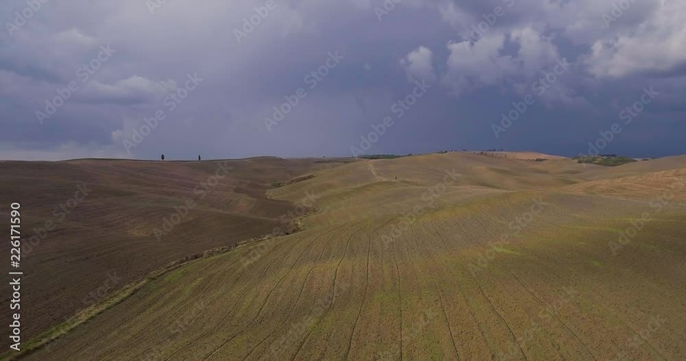 Aerial, beautiful view on tuscan fall landscape on a rainy day in Italy Aerial, beautiful view on tuscan fall landscape on a rainy day in Italy