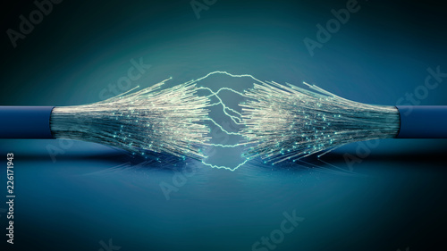 Optisches Glasfaser Kabel mit Lichtbogen Verbindungen, 3D Rendering