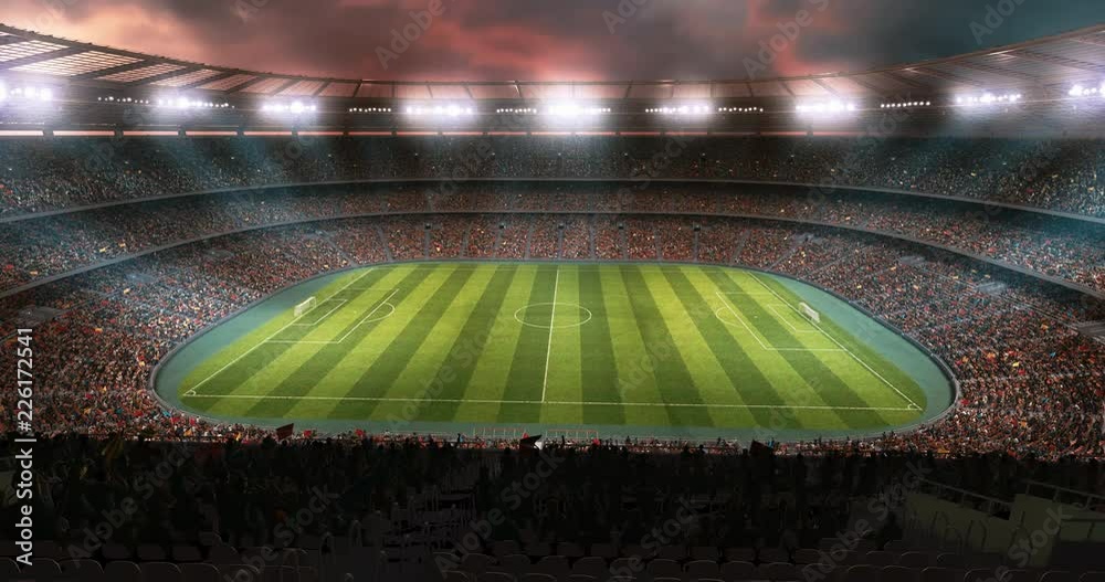 4k footage of a soccer stadium. The stadium was made in 3d without using existing references.