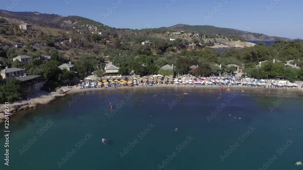 Aerial view of beautiful beaches and coastal touristic destination in Greece  