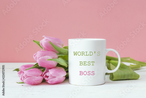 Slika na platnu Boss day background with pink tulips