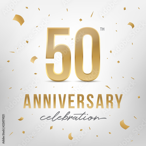 50th anniversary celebration golden template. Vector illustration.