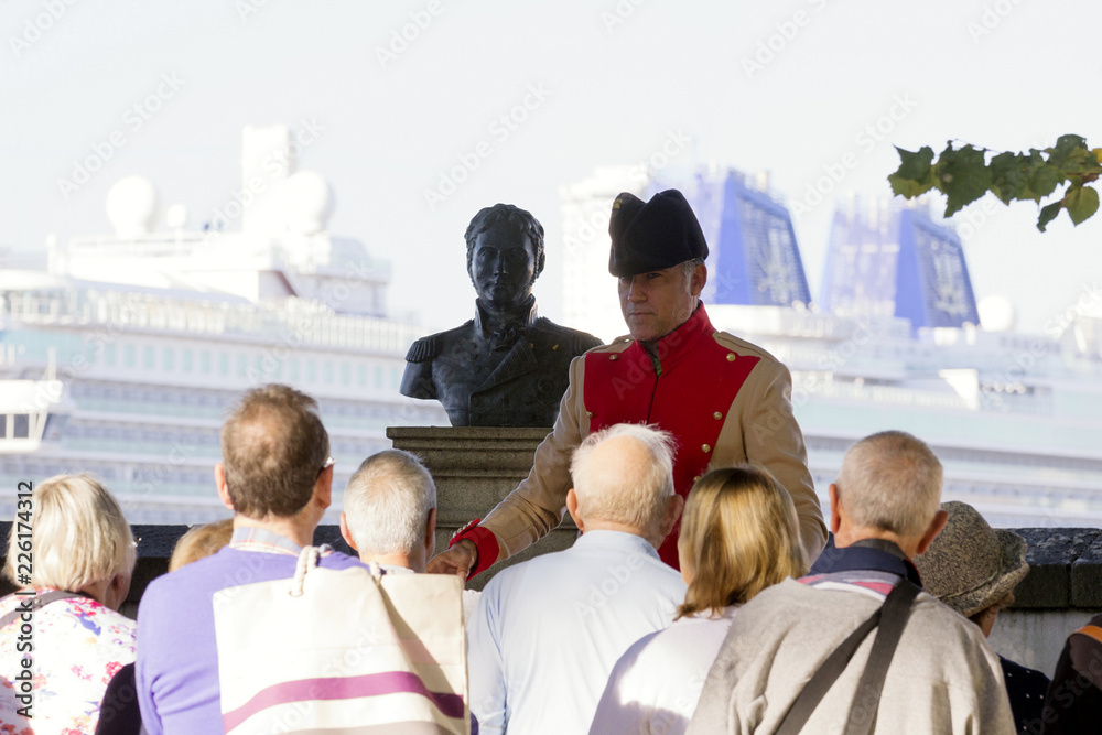 Fototapeta premium Sir John Moore in Coruna, Spain; tour guide dressed as british general