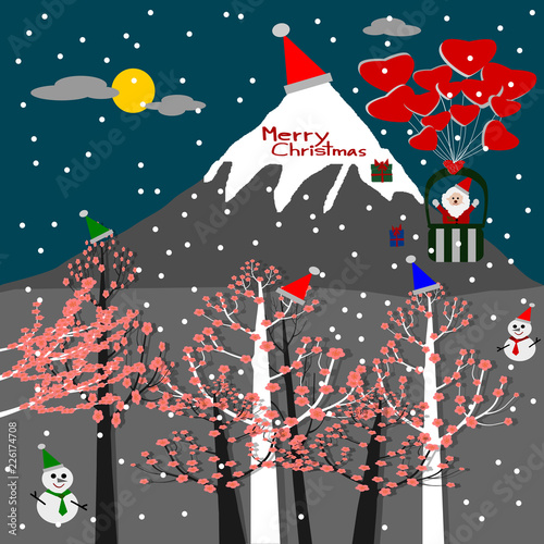 Merry christmas at The mountain Fuji, Christmas Greeting Card Illustration 