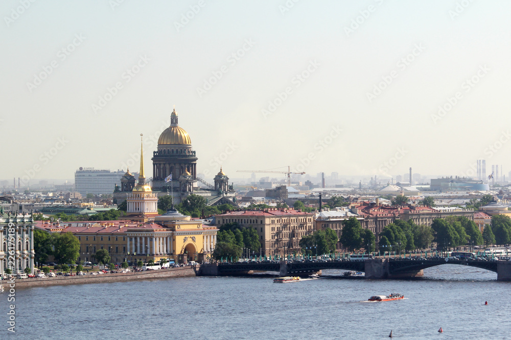 Panorama of Saint Petersburg including Admiralty building and Saint Isaac`s Cathedral