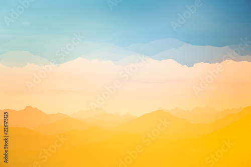 Colorful  abstract double exposure of mountains in sunrise. Minimalist scenery with color gradients. Tatra mountains in Slovakia  Europe.
