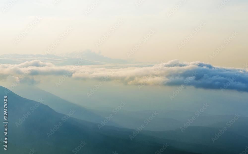 fog, heavens are moving on the mountain at sunset, sunrise, climbing, watching sunset, solitude with nature