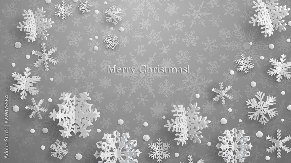 custom made wallpaper toronto digitalChristmas illustration with white three-dimensional paper snowflakes on gray background