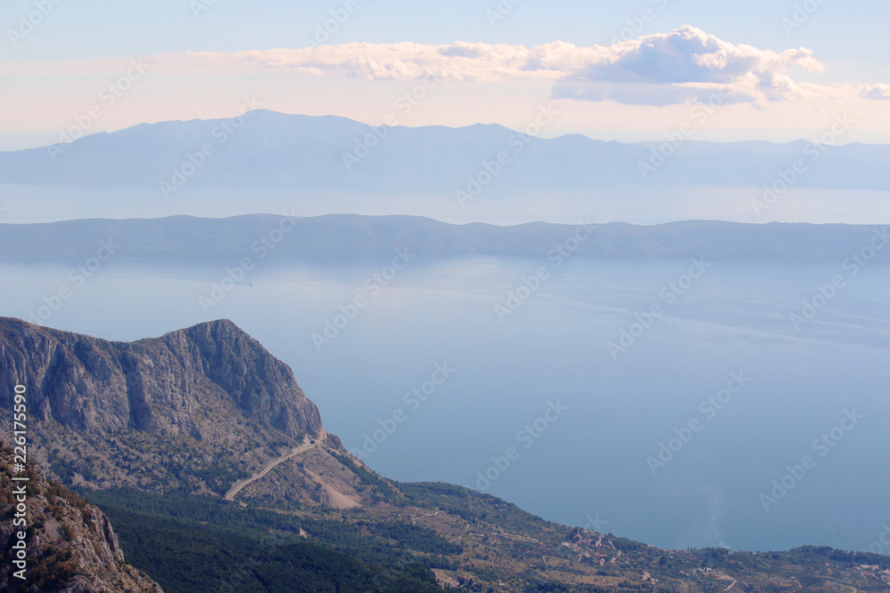 View from Biokovo mountain to Croatian islands and the Adriatic sea