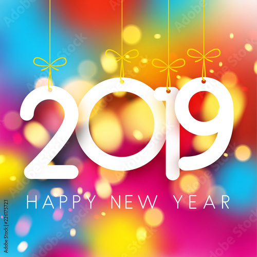 Bright colorful 2019 Happy New Year poster.