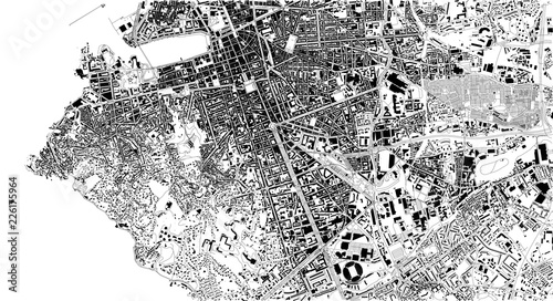 Mappa satellitare di Marsiglia, Francia, strade della città. Stradario e mappa del centro città