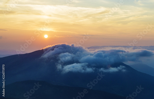 sunset in the mountains  beautiful Ukrainian landscapes  vacation  traveling  trekking in the wild  solitude