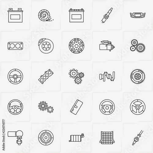Auto Parts line icon set with engine head gasket, engine gasket and air filter