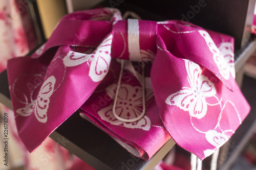 Close-up of a colorful Japanese kimono(yukata) ribbon