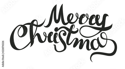 Merry Christmas vector text Calligraphic Lettering design card template. Creative typography for Holiday Greeting Gift Poster.