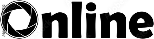 "Online" lettering using a camera aperture instead of a O