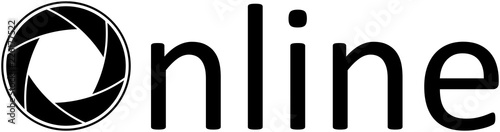 "Online" lettering using a camera aperture instead of a O