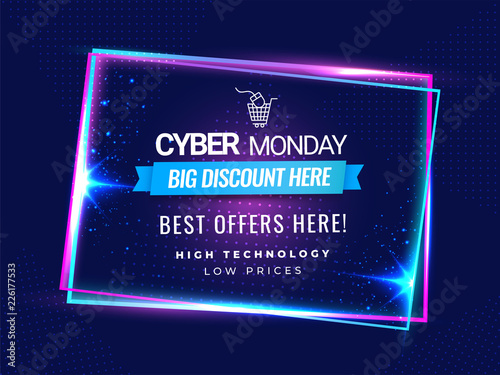 Cyber Monday sale background with big discount offers on dotted purple background.
