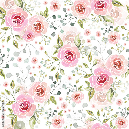 Fototapeta Różowe kwiaty róży dekoracyjne kwiaciarni bezszwowe tło wzór.