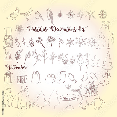 Christmas decoration set with Nutcracker. Vector Illustration © Natalia Piacheva