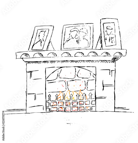 Hand drawn vector fire place. Doodle cartoon illustration.