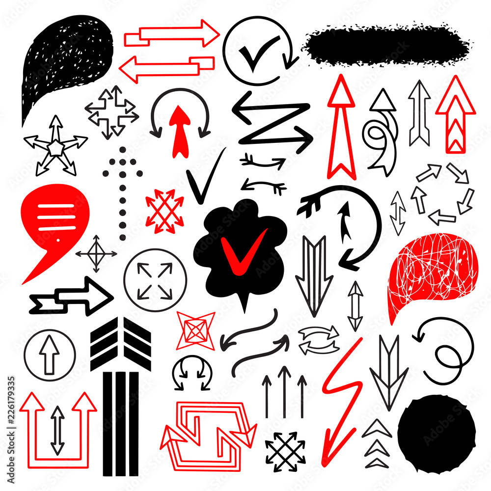 Hand drawn marker, pen signs, arrows, lines, shapes Hand drawn marker, pen signs, arrows, lines, shapes