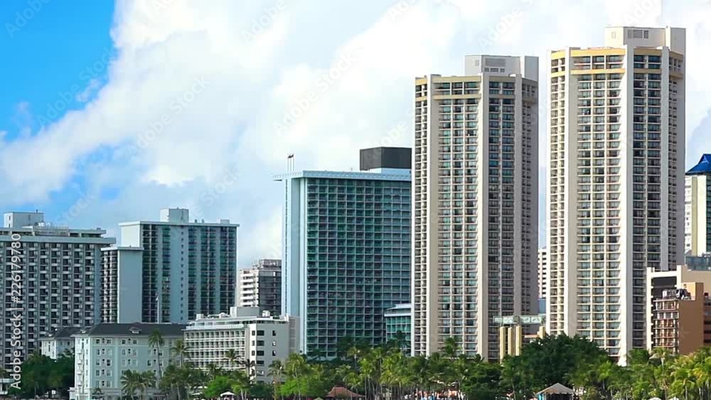 Buildings of Waikiki Beach at Honolulu on Oahu Island, Hawaii, USA, circa October 2013 Buildings of Waikiki Beach at Honolulu on Oahu Island, Hawaii, USA, circa October 2013