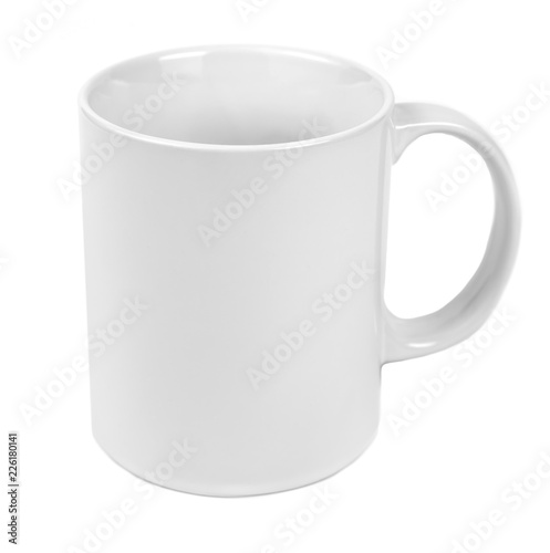 Ceramic cup on white background. Mockup for design