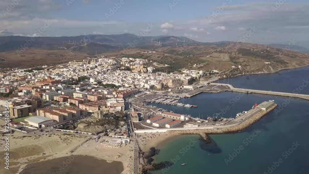 Arial view of old town Tarifa Cadiz Spain the southerns point of Europe close to Africa Continent Tangier Marco Arial view of old town Tarifa Cadiz Spain the southerns point of Europe close to Africa Continent Tangier Marco