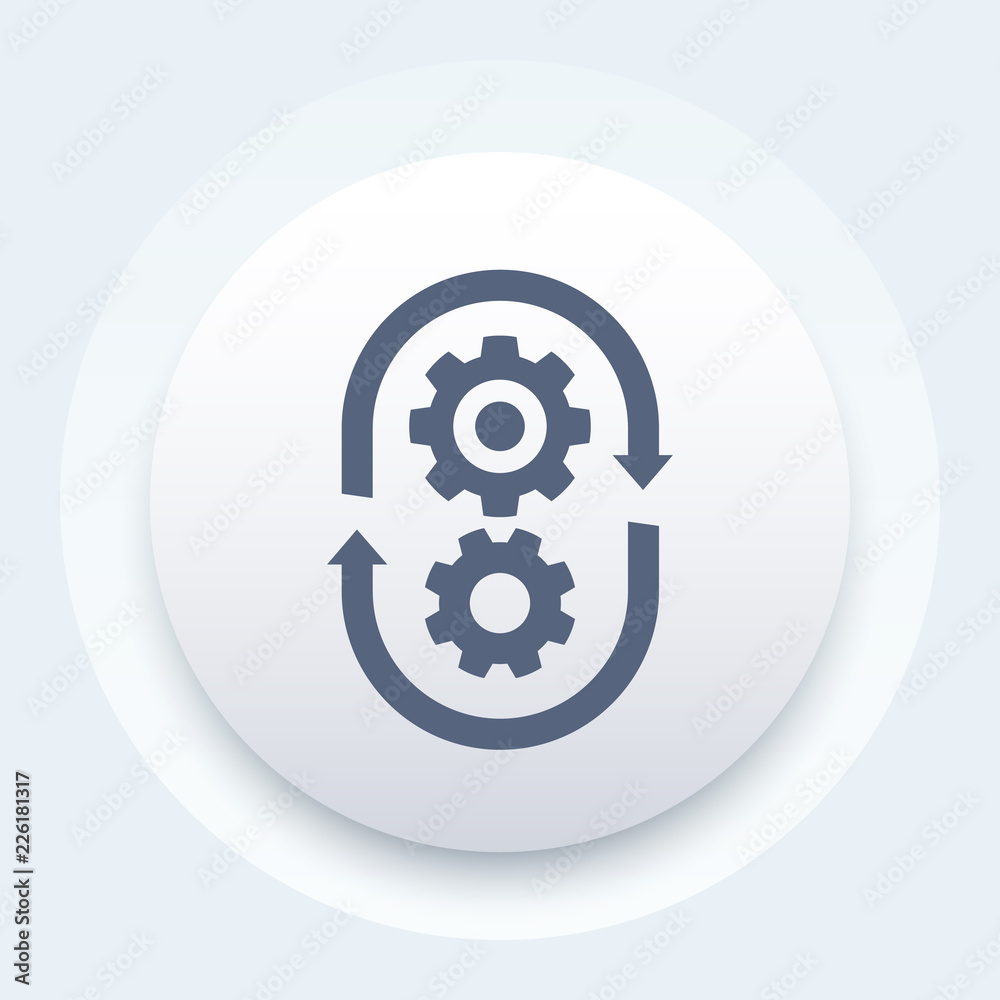 production cycle, process vector icon with cogwheels production cycle, process vector icon with cogwheels