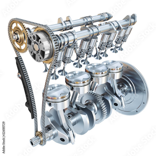 Leinwand Poster System of Internal combustion engine isolated on white background