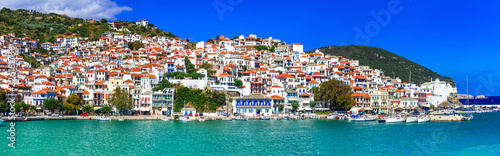 Beautiful greek islands- amazing Skopelos. view of town and port. Sporades, Greece © Freesurf