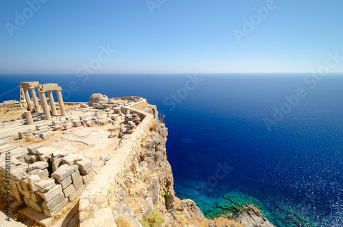 view on Acropolis in Lindos, Rhodes island, Dodecanese, Greece