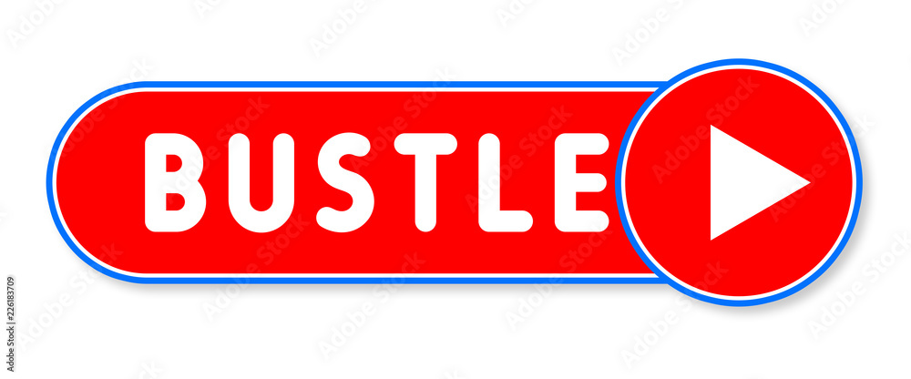 Bustle - white text written on a red banner on white background Bustle - white text written on a red banner on white background