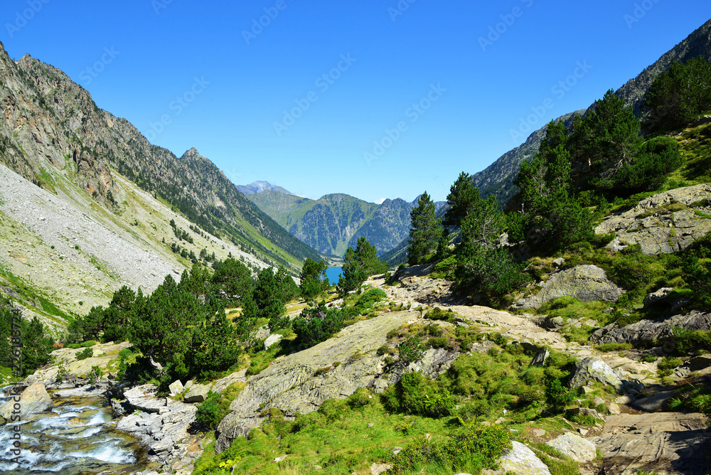 Mountain landscape near the town of Cauterets, national park Pyrenees . Occitanie in south of France.