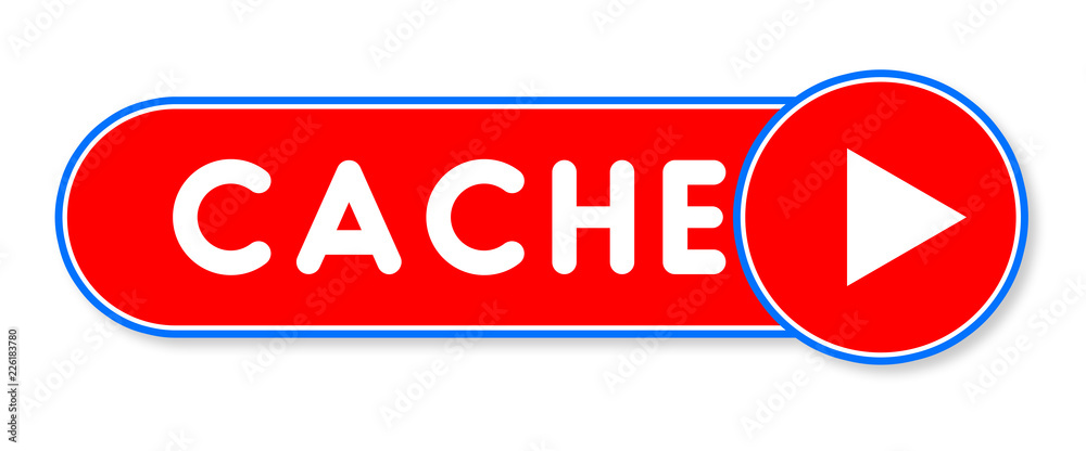 Cache - white text written on a red banner on white background Cache - white text written on a red banner on white background