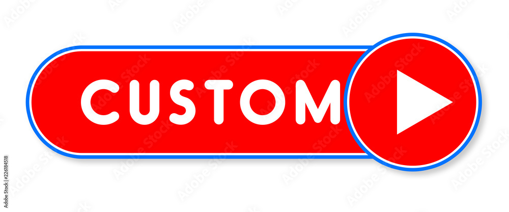 Custom - white text written on a red banner on white background Custom - white text written on a red banner on white background