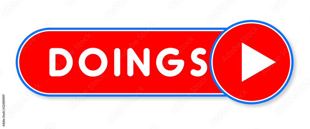 Doings - white text written on a red banner on white background Doings - white text written on a red banner on white background