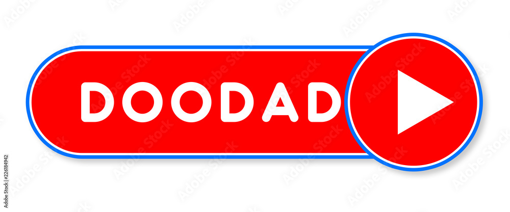 Doodad - white text written on a red banner on white background Doodad - white text written on a red banner on white background