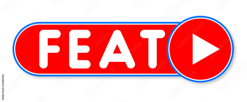 Feat - white text written on a red banner on white background Feat - white text written on a red banner on white background