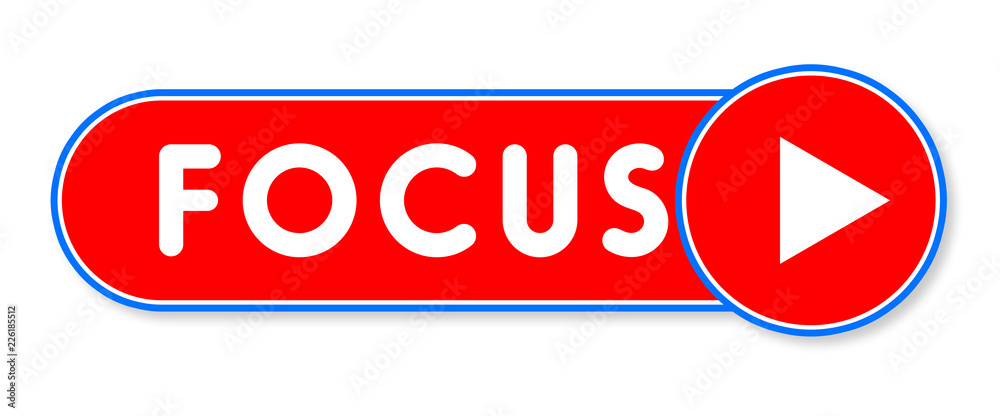 Focus - white text written on a red banner on white background Focus - white text written on a red banner on white background