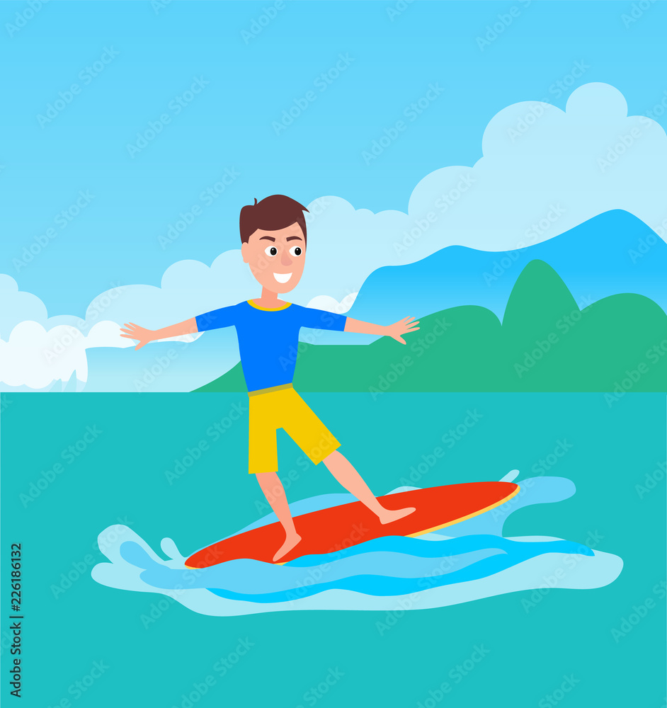 Surfing Sport Activity and Boy Vector Illustration