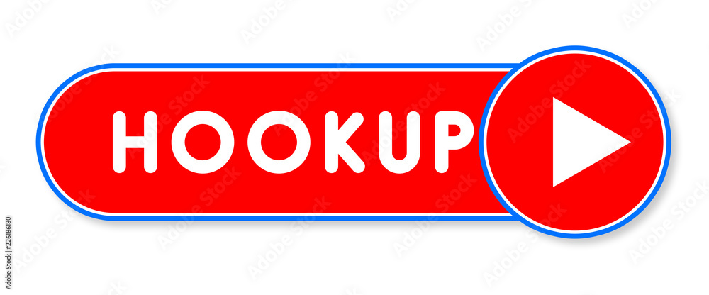 Hookup - white text written on a red banner on white background Hookup - white text written on a red banner on white background